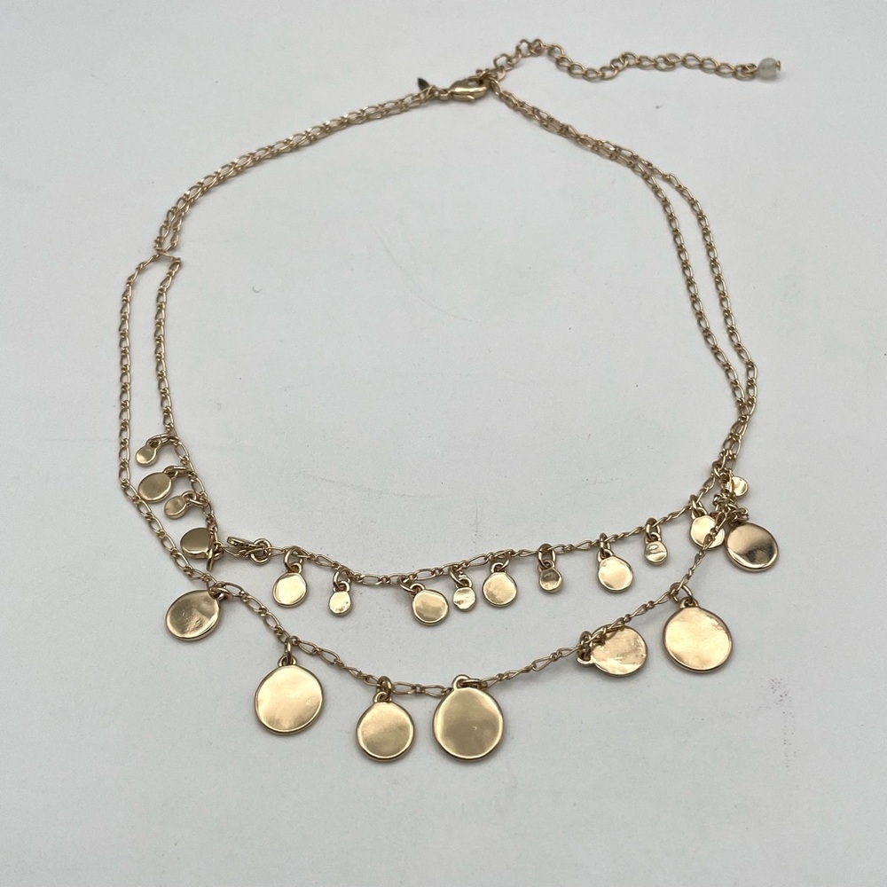Vintage Gold Tone Boho Dainty Coin Circle Charm Double Strand AdjustableNecklace